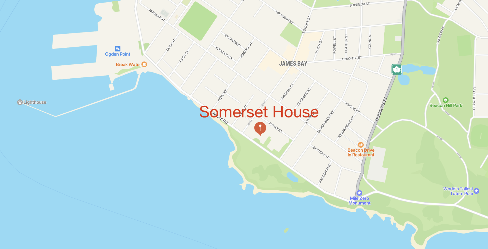 A map showing the location of the samorset house