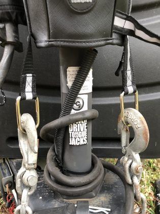 Close Up of Safety Chains Holder on TrailerSphere Tongue Jack Cover