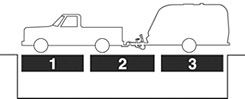 A black and white drawing of a truck pulling a trailer.