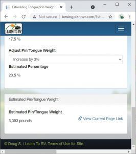 A screenshot of a website that shows how to calculate pin / tongue weight.