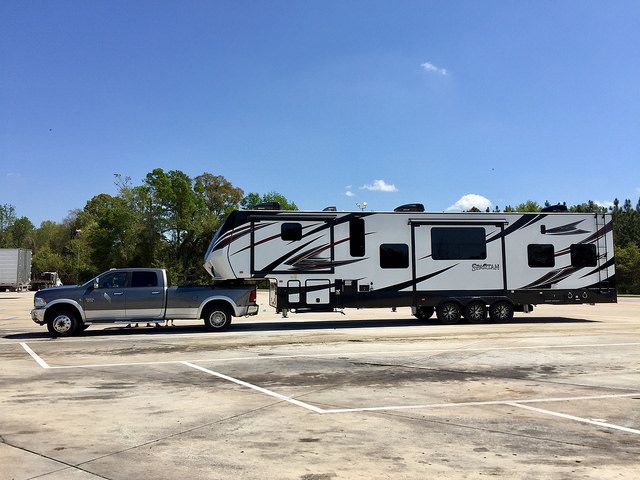 Truck and Camper at a Rest Stop