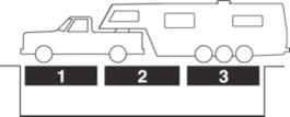 A black and white drawing of a truck towing a trailer.