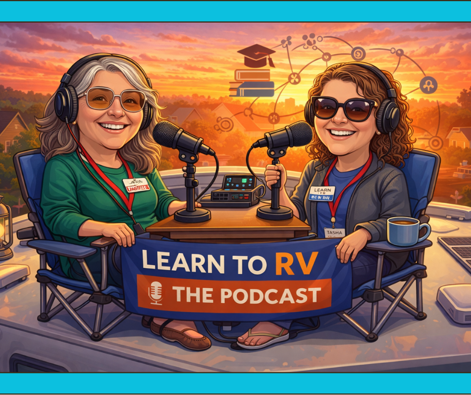Learn to RV podcast Season 2 announcement graphic with new episodes every Monday and Thursday