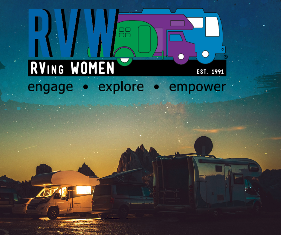 A poster for rvw women shows a couple of rvs parked next to each other