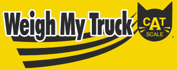 A yellow sign that says weigh my truck cat scale