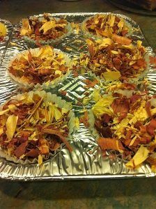 Woodchips in pie pans