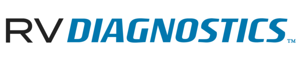 The logo for rv diagnostics is blue and black