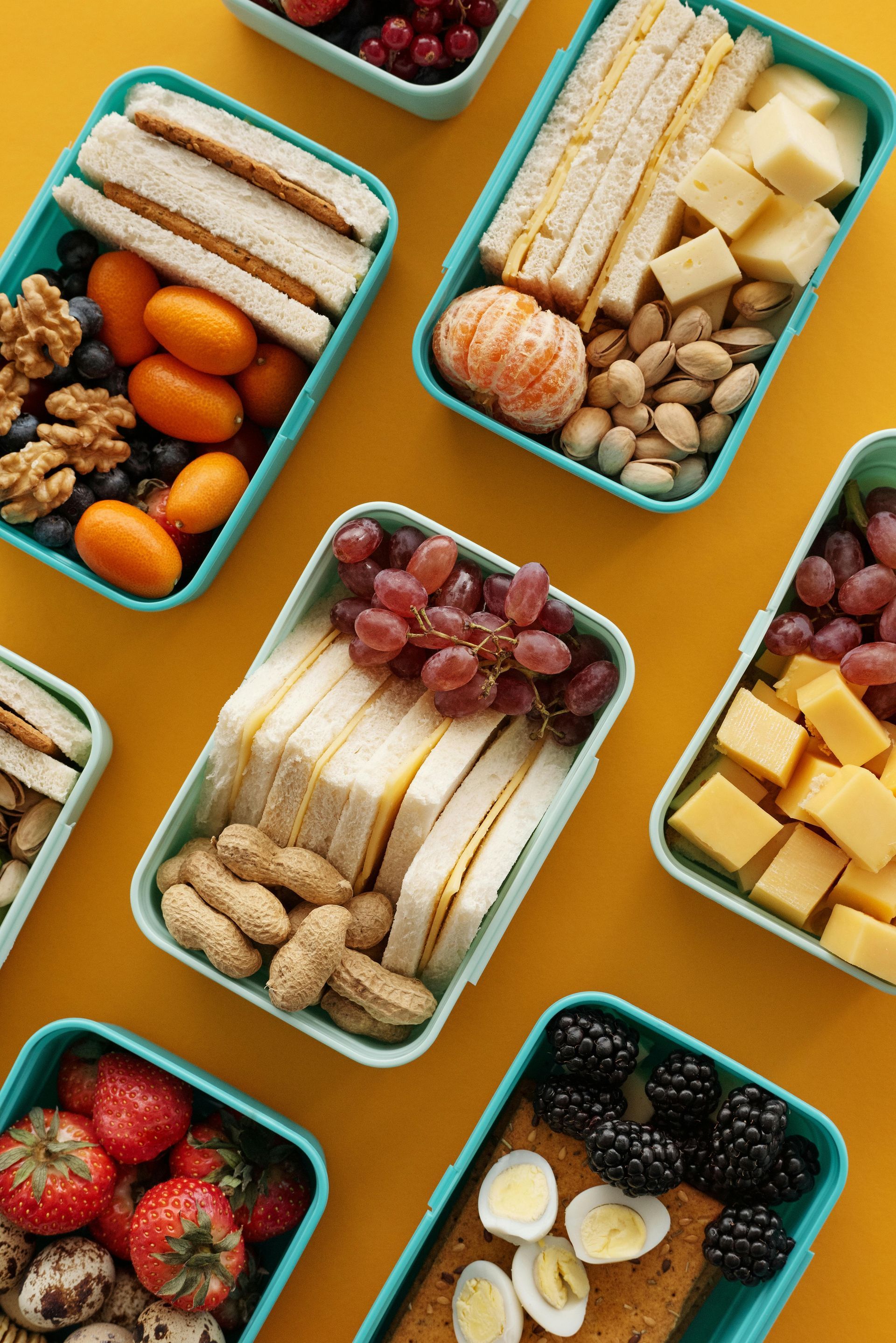 There are many different types of food in the containers.