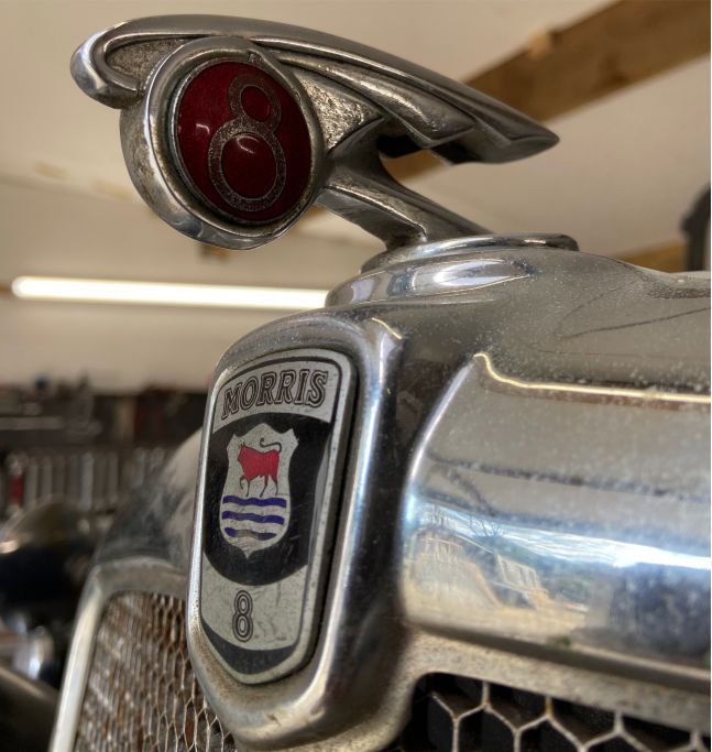 Morris 8 vintage car bonnet badge