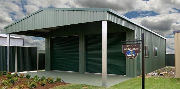 A Green shed with a side awning  — More Than Garages Pty Ltd–Ranbuild Tamworth in Taminda, NSW