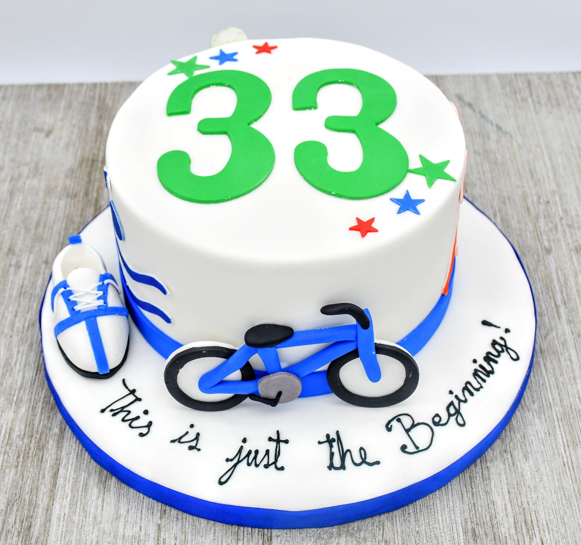 A birthday cake with the number 33 on it