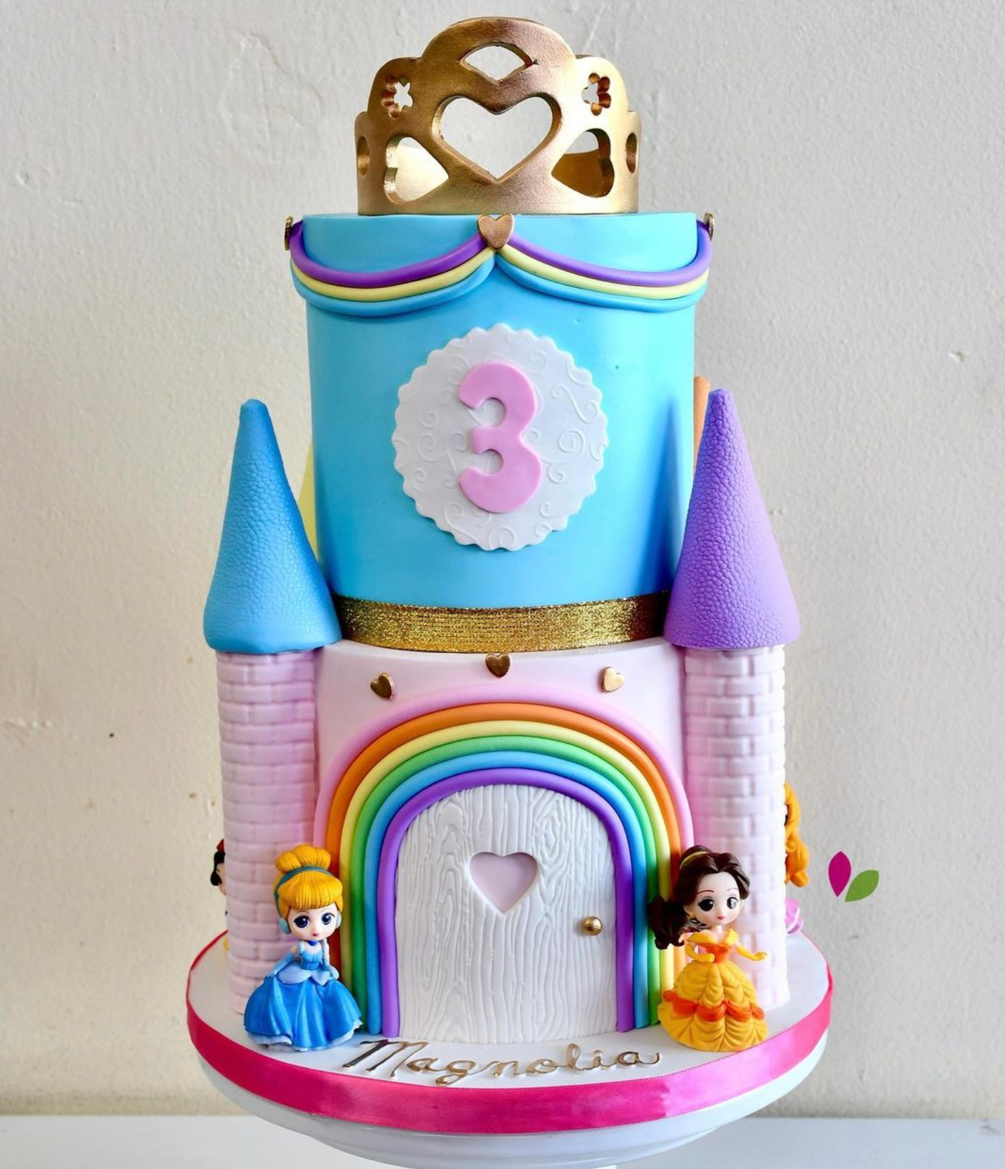 A castle cake with the number 3 on it