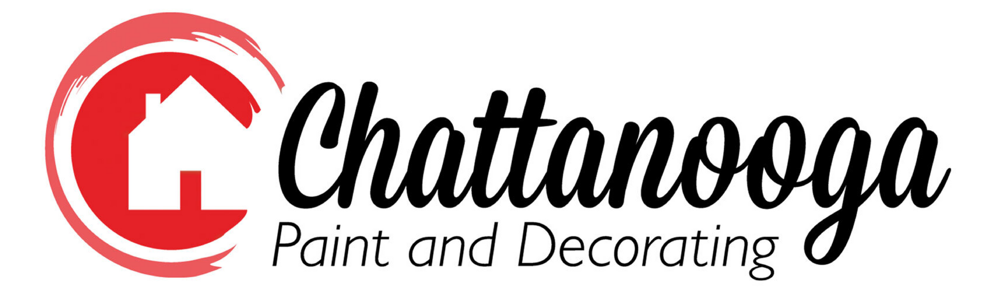 A logo for chattanooga paint and decorating with a house in a red circle.