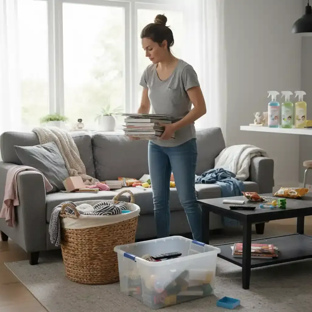 organizing clutter before deep clean