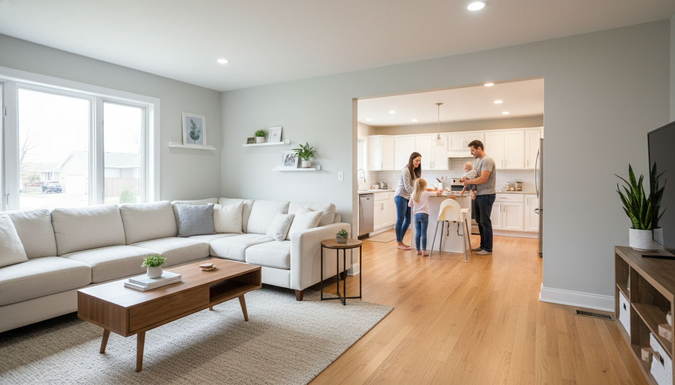 happy family in clean home