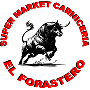 Logo of Super Market Carniceria El Forastero with a black bull centered in red circular text.