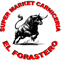 Logo of Super Market Carniceria El Forastero with a black bull centered in red circular text.