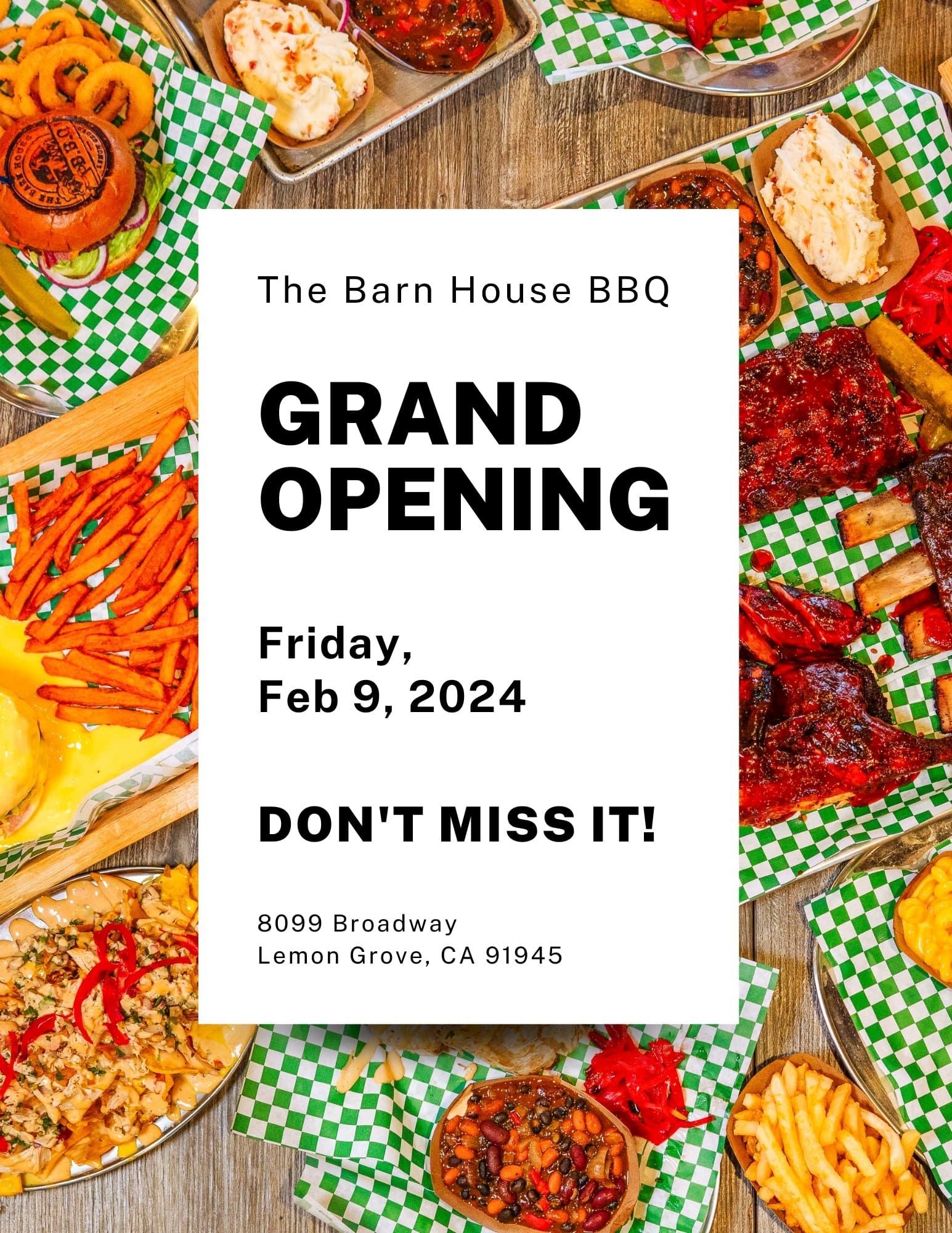 grand opening sale at The Barn House BBQ in Lemon Grove, San Diego California on Friday February 9th 2024