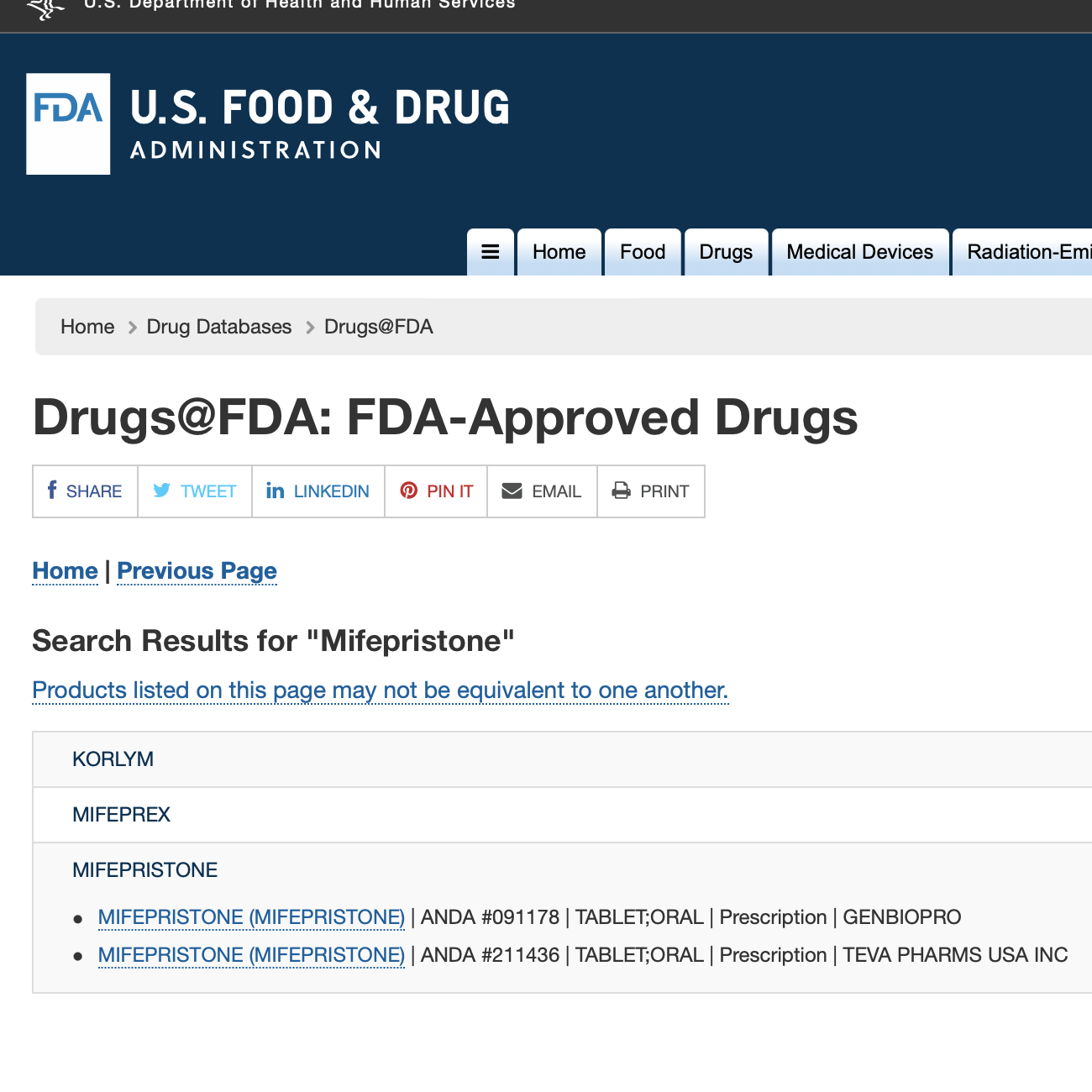 FDA approved mifepristone