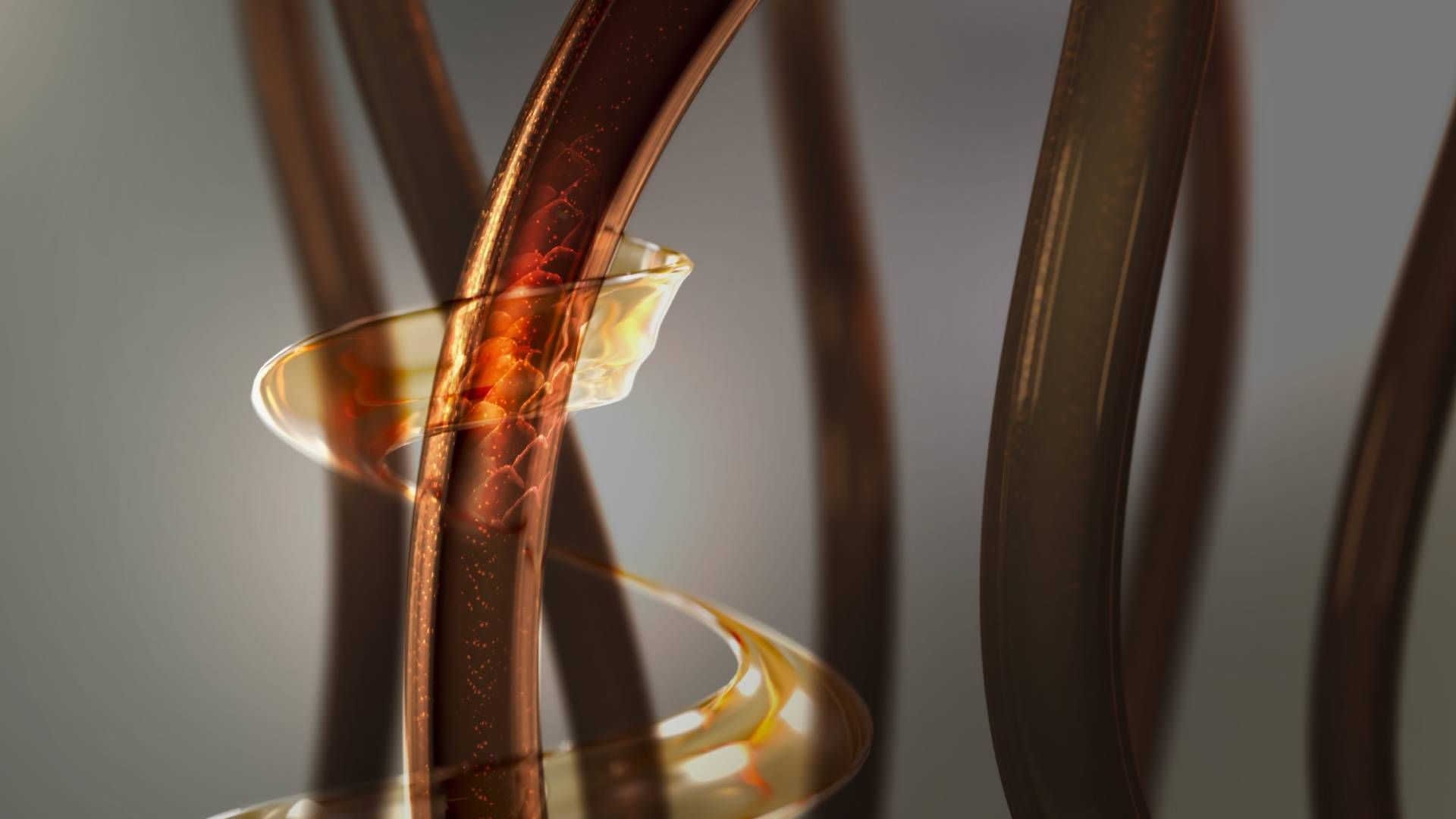 Close-up of brown hair strands, one with peeling dandruff flakes.