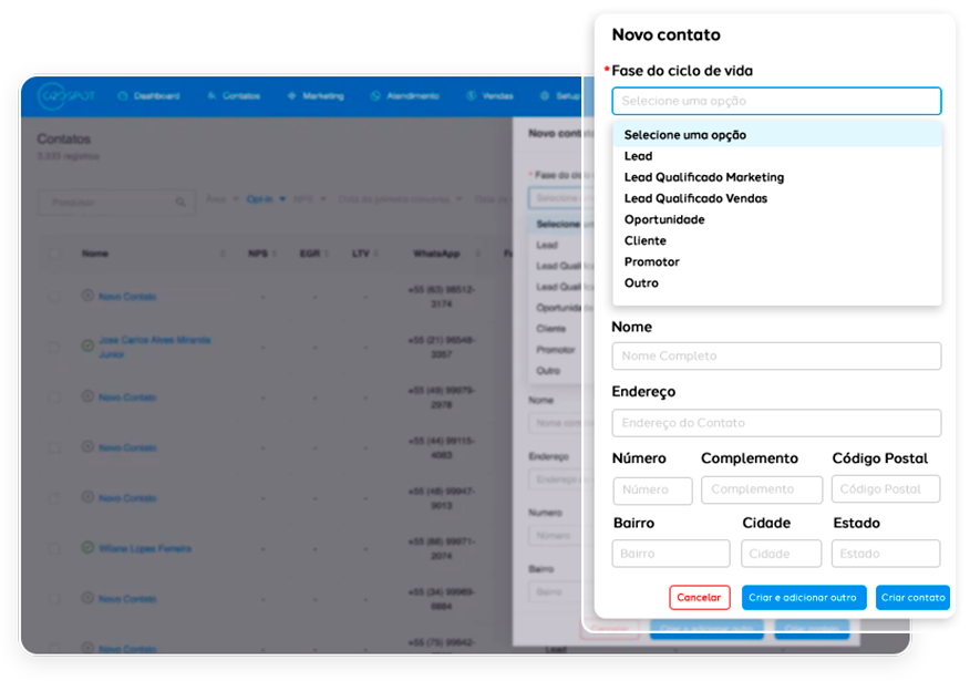 Uma tela de computador com uma lista de contatos