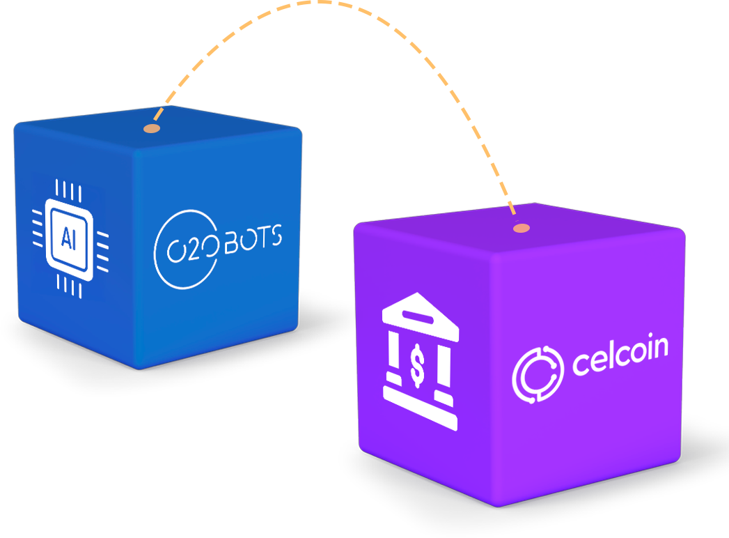 Um cubo azul e roxo com celcoin escrito nele