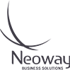 Um logotipo em preto e branco para soluções de negócios neoway.