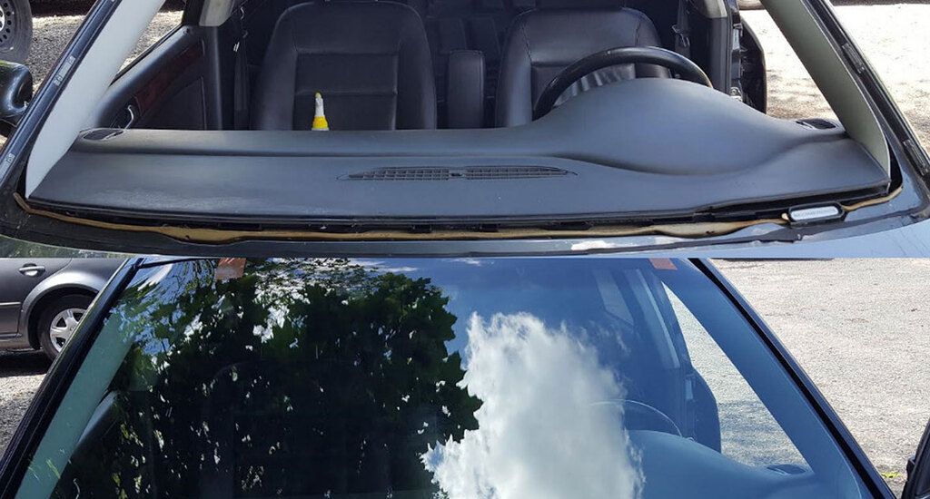 Before and after picture of a car windshield