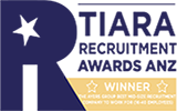 TIARA Recruitment Awards ANZ winner logo. Blue, white, and gold.