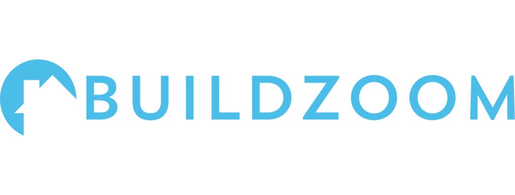 BuildZoom logo in light blue with a house roof icon and bold text on a white background