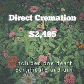 A picture of flowers with the words direct cremation $ 2,495