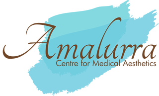 logo for Amalurra Centre for Medical Aesthetics with blue watercolor background