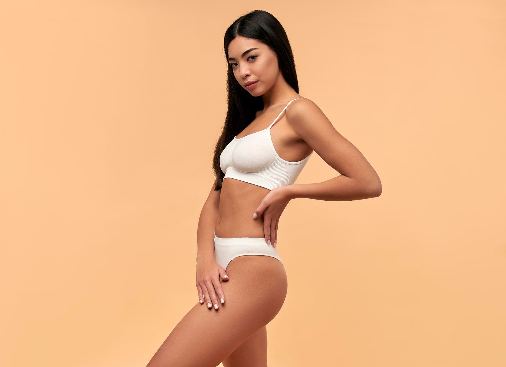 female model posing in tasteful underwear