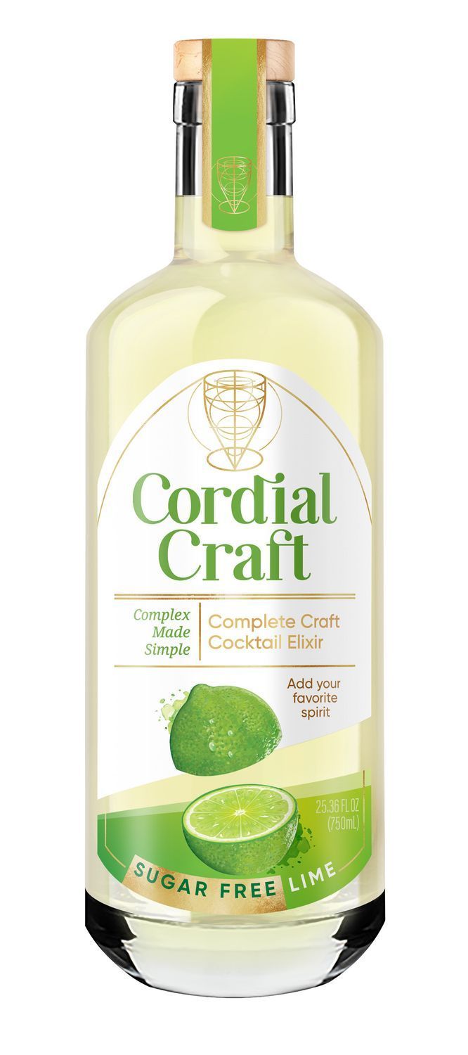 A bottle of cordial craft with a lime on the label.