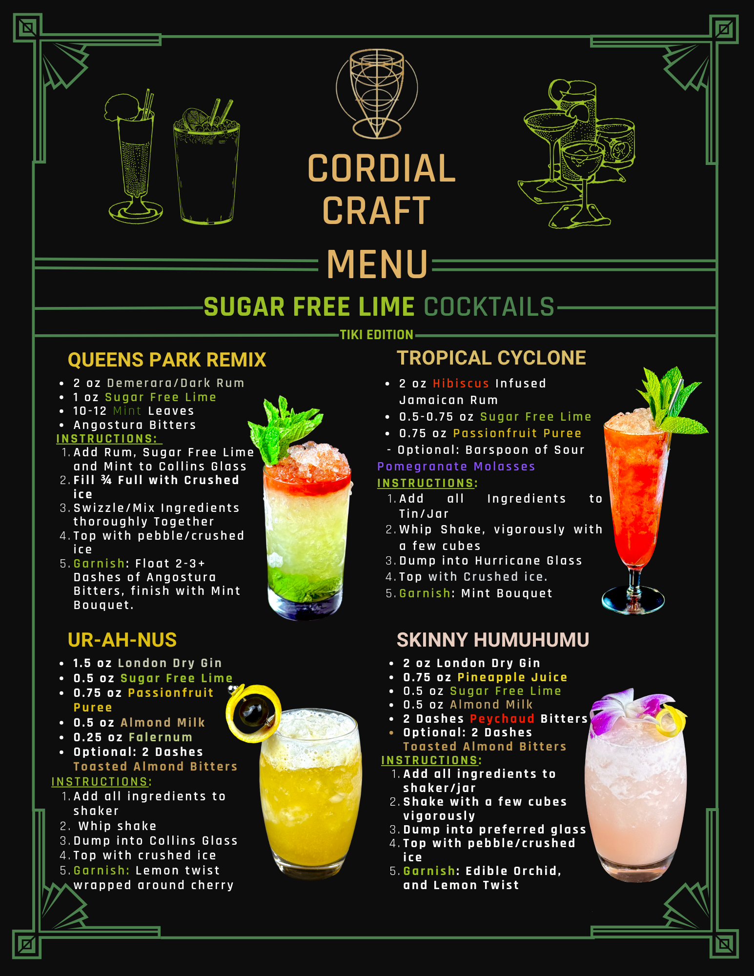 Sugar Free Tiki Cocktail Menu