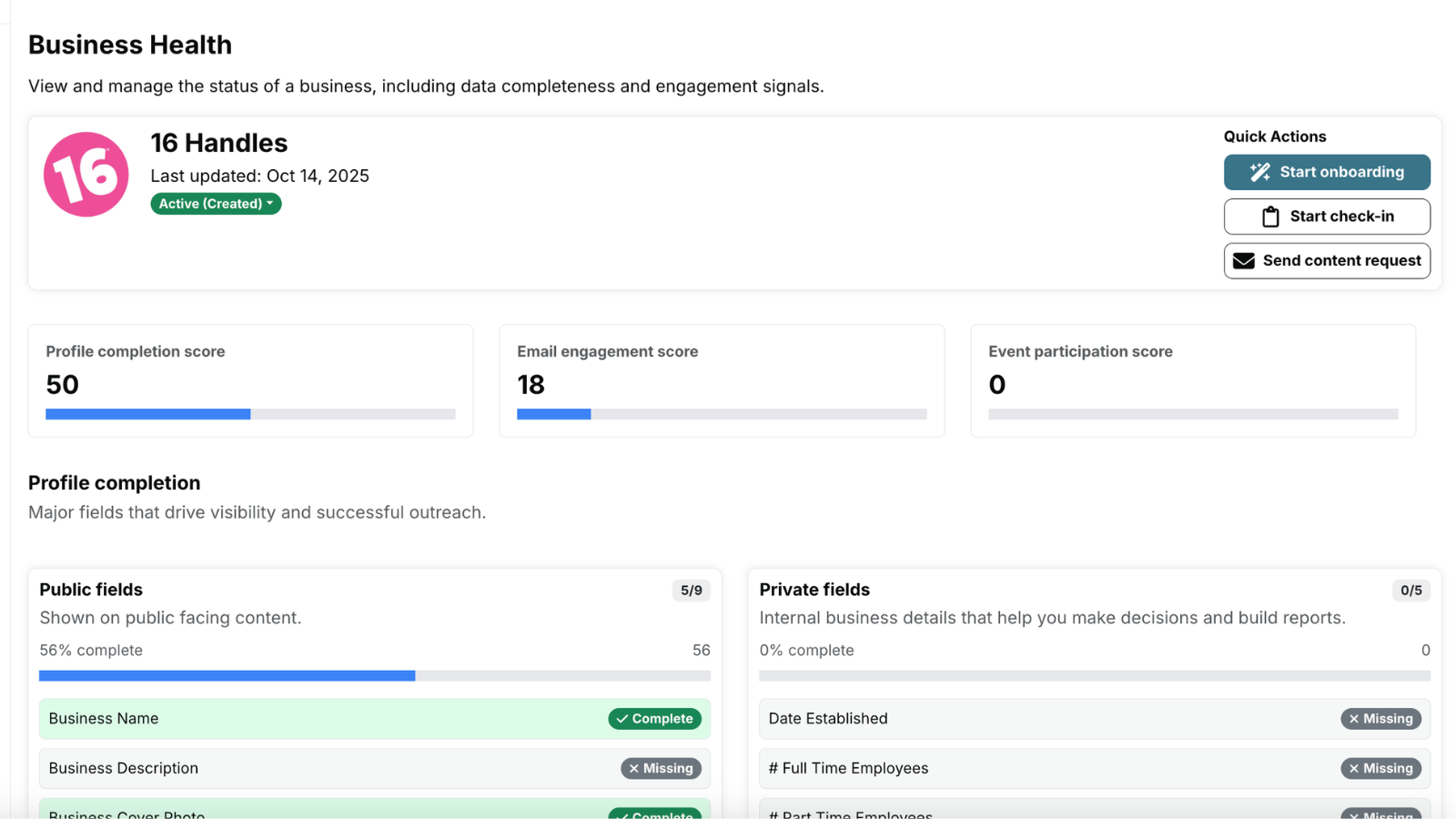 Business Health Page