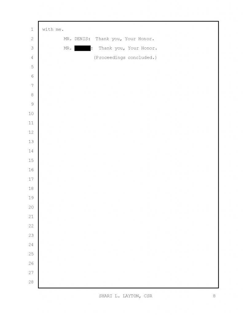 An image of a transcript of a successful legal outcome.