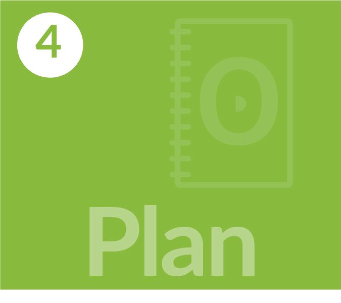 Green tile with a white number 4, a notebook outline, and the word