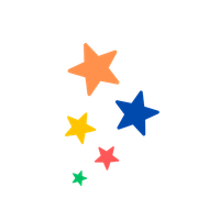 Three stars of different colors are on a white background.