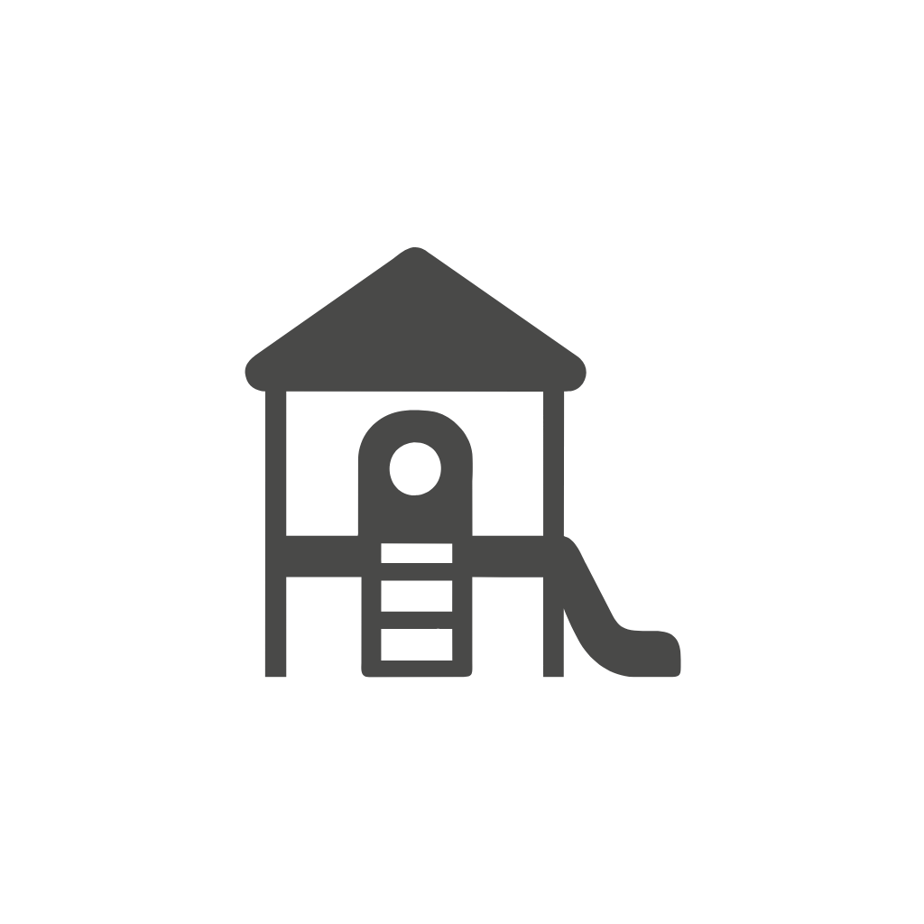 A black and white icon of a playground with a slide.