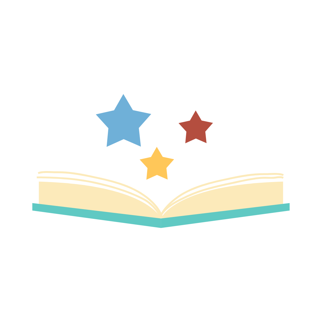 Three stars are flying out of an open book.