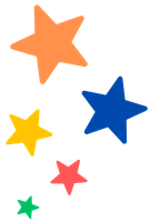 Three stars of different colors are on a white background.