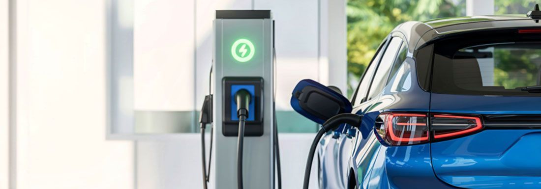 Charging a blue electric car