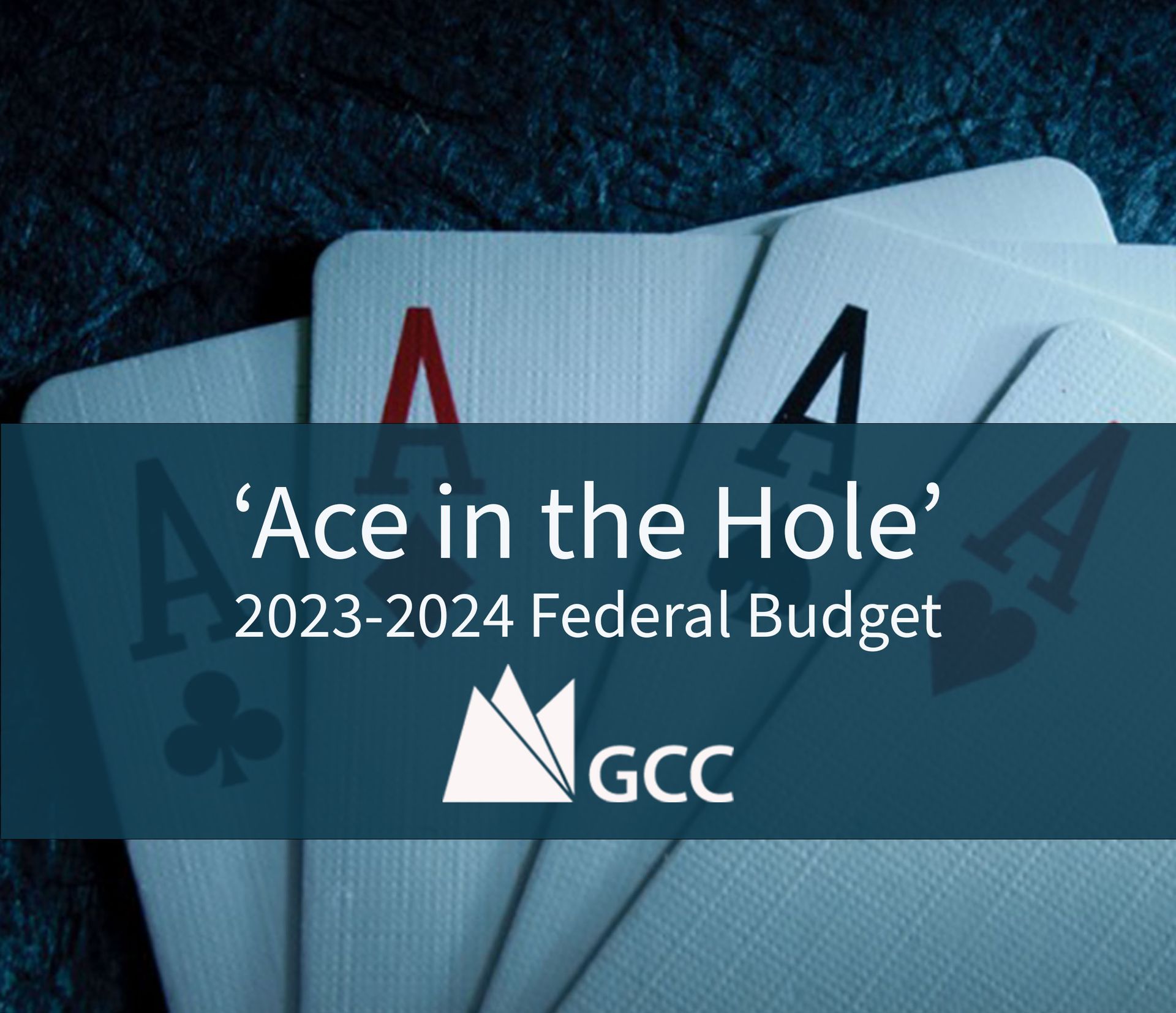 The aces of a card deck with text over the top that says Ace in the hole 2023-2024 federal budget