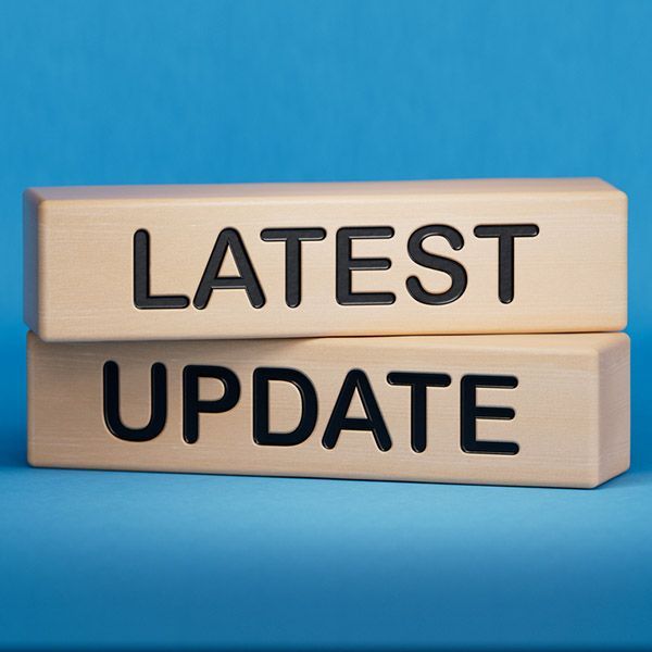 The words Latest Update on a blue background