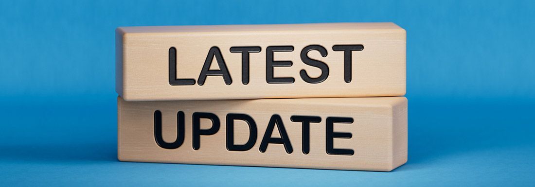 The words Latest Update on a blue background 