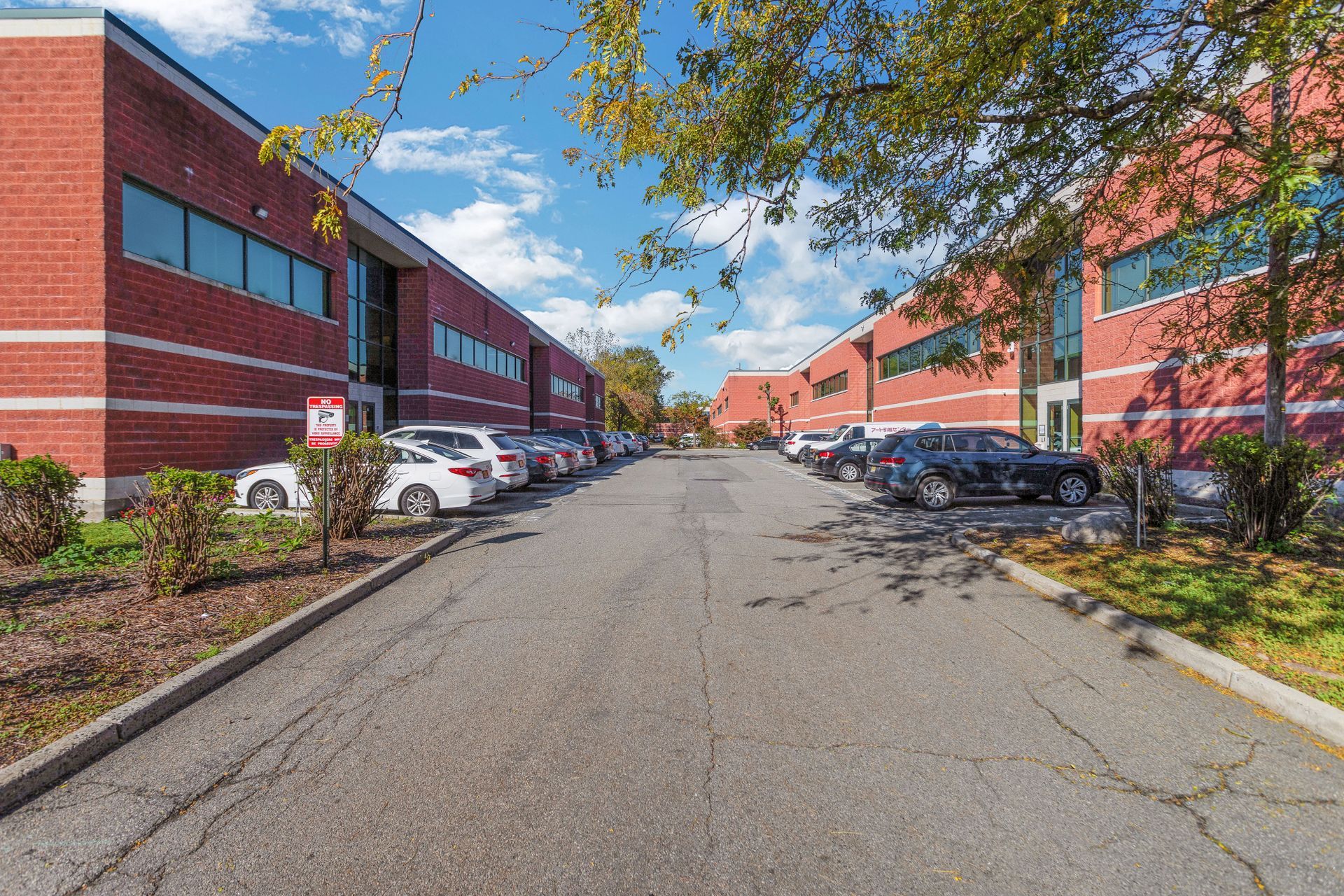 Parking lot in between two buildings