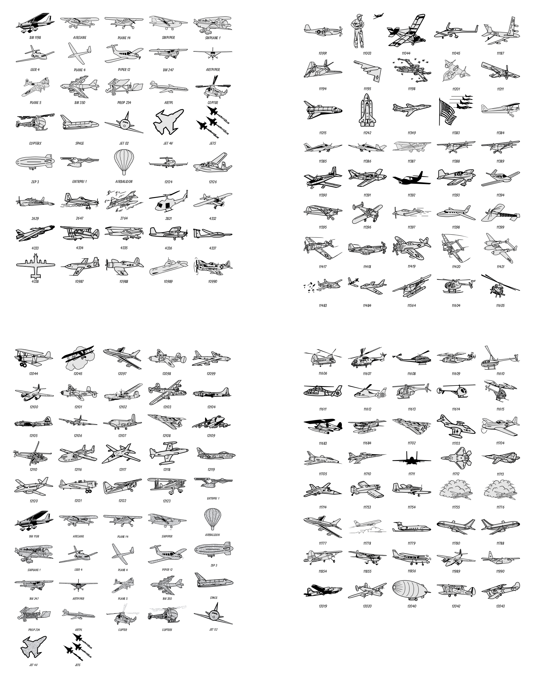 A grid of numerous small, black-and-white abstract ink drawings or calligraphic sketches arranged in rows and columns.