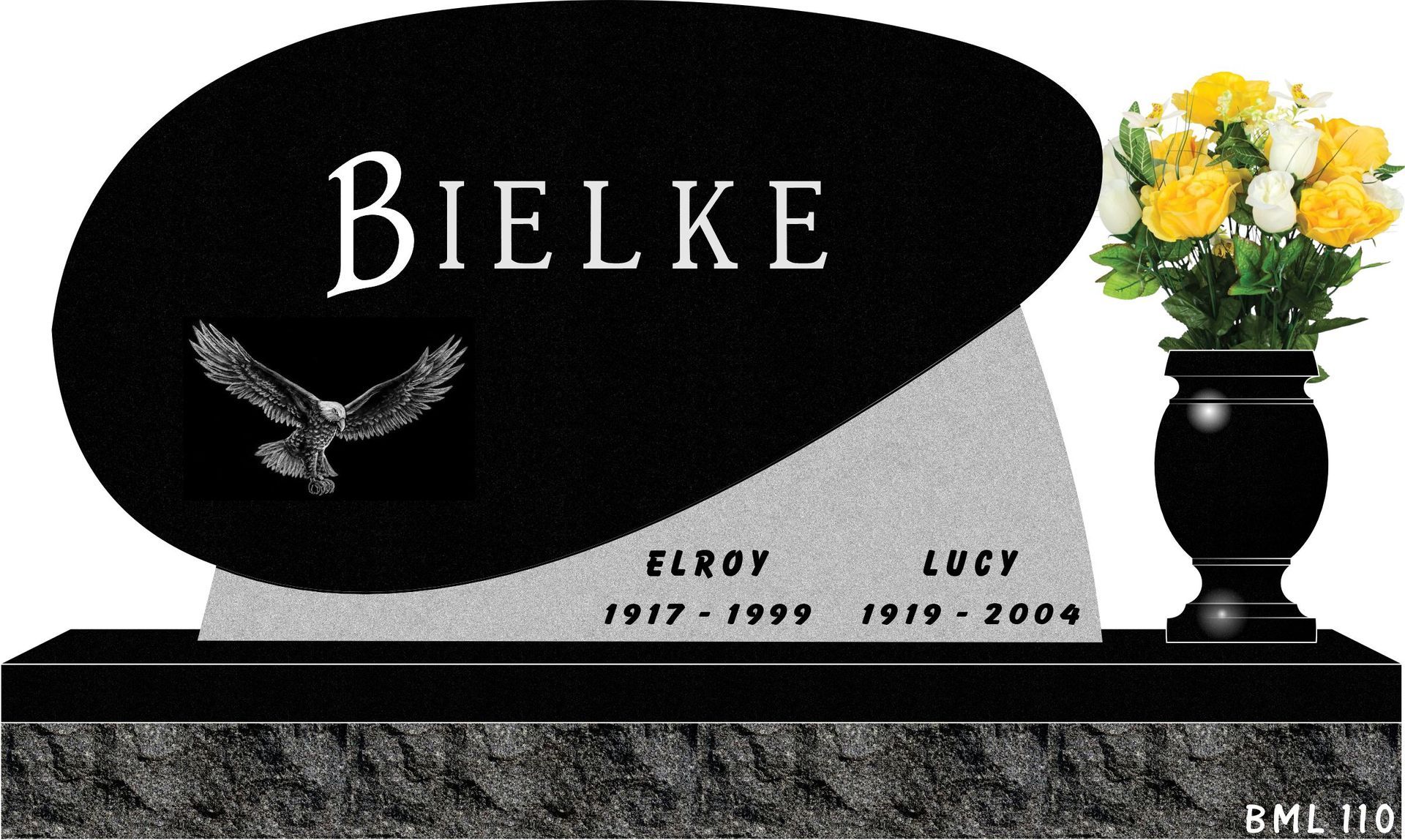 Black and grey granite gravestone with the name 