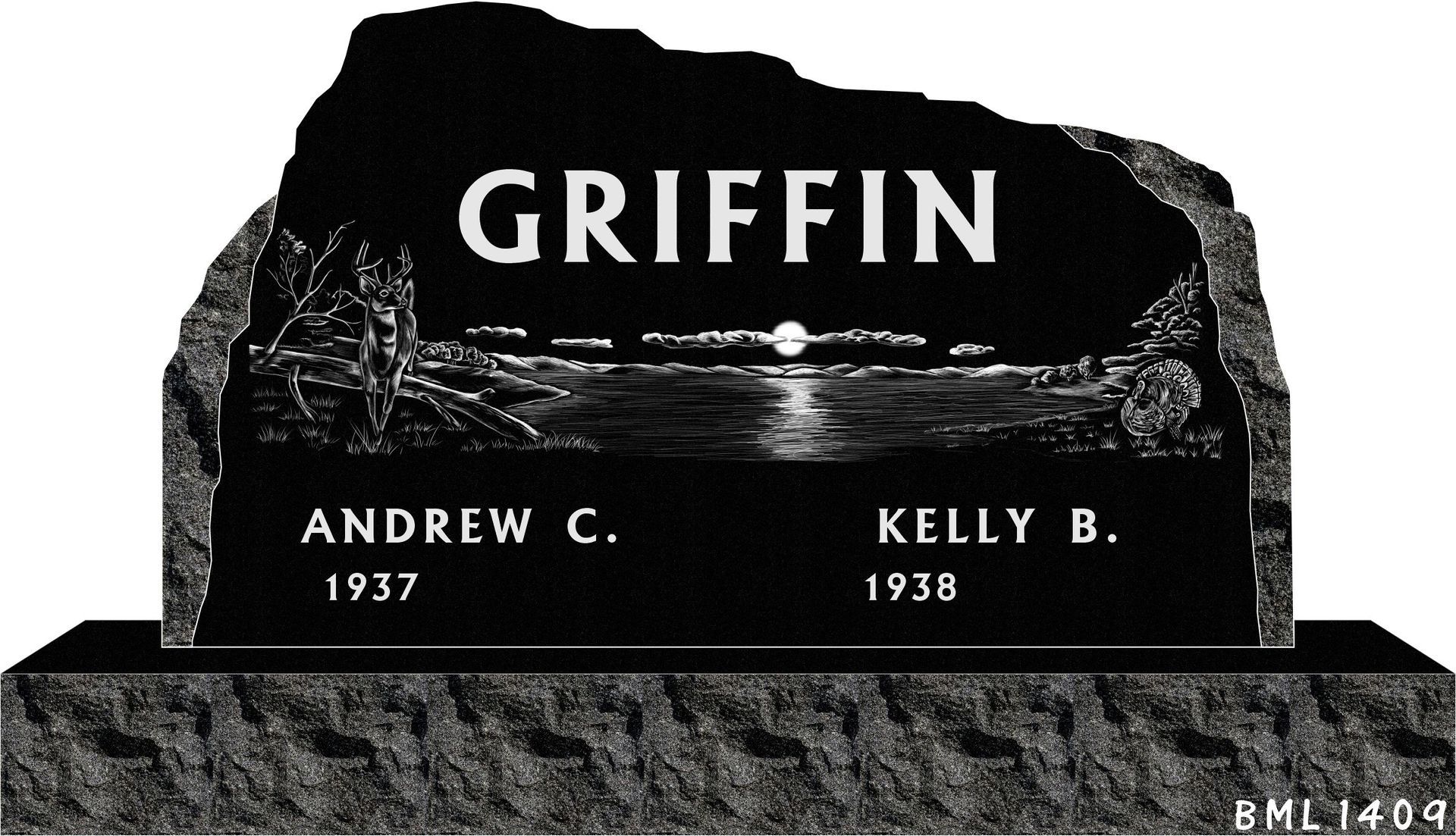 Black granite tombstone with 